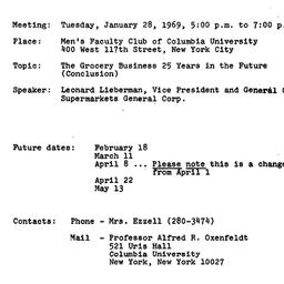 Announcements, 1969-01-28. ...