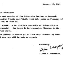 Announcements, 1981-01-27. ...