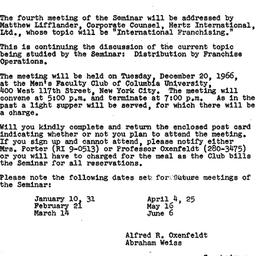 Announcements, 1966-12-12. ...
