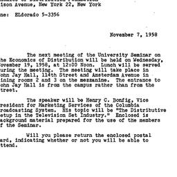 Announcements, 1958-11-07. ...