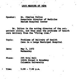 Announcements, 1972-05-03. ...