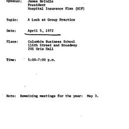 Announcements, 1972-04-05. ...