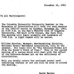 Announcements, 1962-11-16. ...