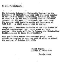 Announcements, 1962-10-10. ...