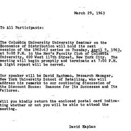 Announcements, 1963-03-29. ...