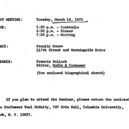 Announcements, 1975-03-18. ...