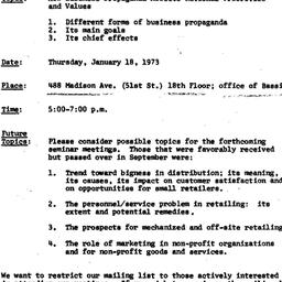 Announcements, 1973-01-09. ...