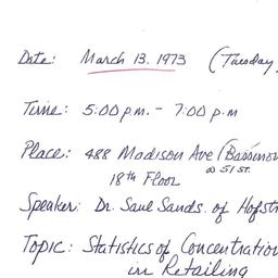 Announcements, 1973-03-05. ...