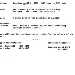 Announcements, 1968-04-02. ...