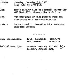 Announcements, 1967-12-12. ...