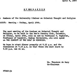 Announcements, 1964-04-10. ...