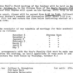 Announcements, 1970-10-09. ...