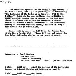 Announcements, 1972-03-03. ...
