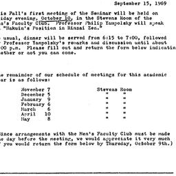 Announcements, 1969-10-10. ...