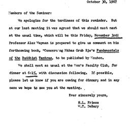 Announcements, 1967-11-03. ...