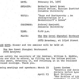Announcements, 1976-02-20. ...