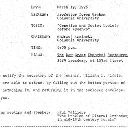 Announcements, 1976-03-19. ...