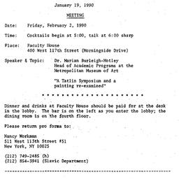 Announcements, 1990-01-19. ...