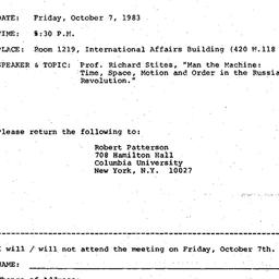 Announcements, 1983-10-07. ...