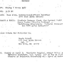 Announcements, 1987-03-06. ...