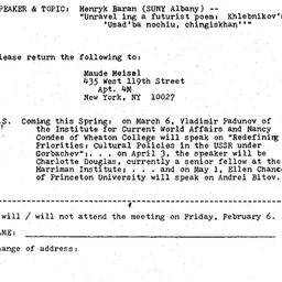 Announcements, 1987-02-06. ...