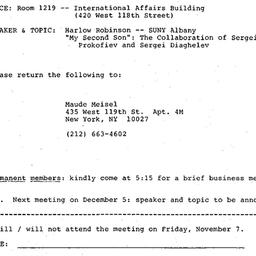 Announcements, 1986-11-07. ...