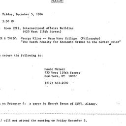 Announcements, 1986-12-05. ...