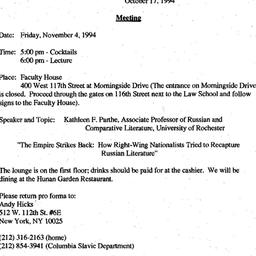 Announcements, 1994-10-17. ...