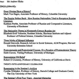 Schedules, Slavic History a...