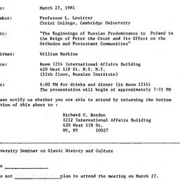 Announcements, 1981-03-27. ...