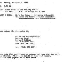 Announcements, 1988-10-07. ...