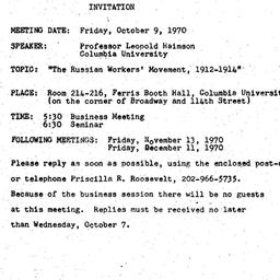 Announcements, 1970-10-09. ...