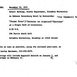 Announcements, 1971-12-10. ...