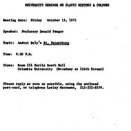 Announcements, 1971-10-15. ...