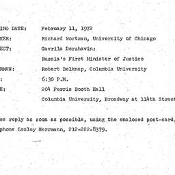 Announcements, 1972-02-11. ...