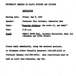 Announcements, 1970-05-08. ...