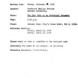 Announcements, 1970-02-13. ...