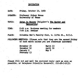 Announcements, 1969-10-10. ...