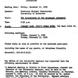 Announcements, 1969-12-19. ...