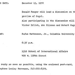 Announcements, 1972-12-15. ...
