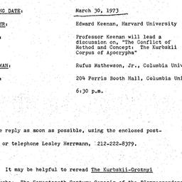 Announcements, 1973-03-30. ...