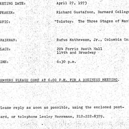 Announcements, 1973-04-27. ...