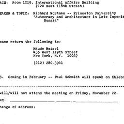 Announcements, 1985-11-22. ...
