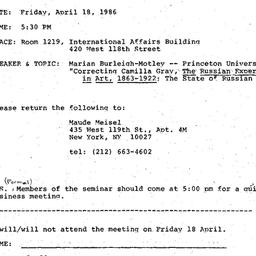 Announcements, 1986-04-18. ...