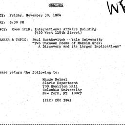 Announcements, 1984-11-30. ...