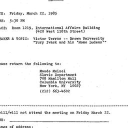 Announcements, 1985-03-22. ...