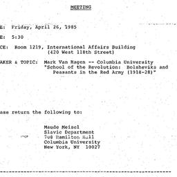Announcements, 1985-04-26. ...