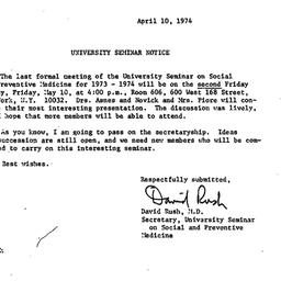 Announcements, 1974-04-10. ...