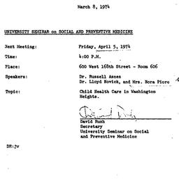 Announcements, 1974-03-08. ...