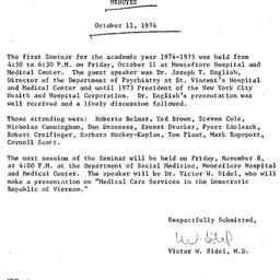 Minutes, 1974-10-11. Social...